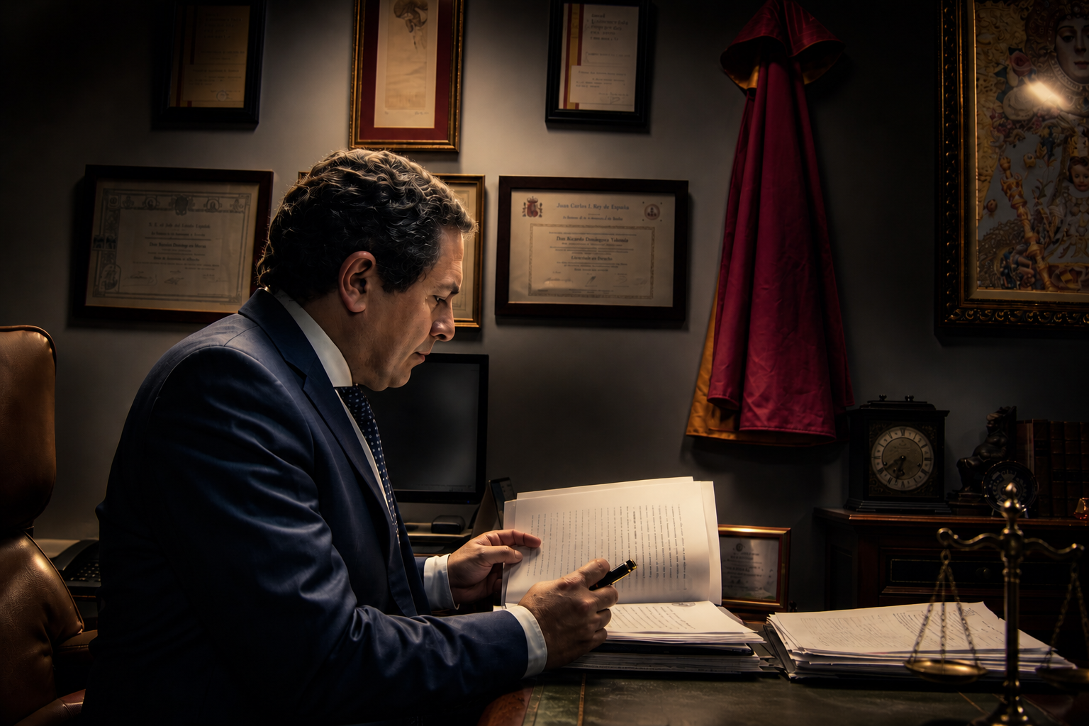 Ricardo Domínguez Valentín en su despacho revisando documentación
